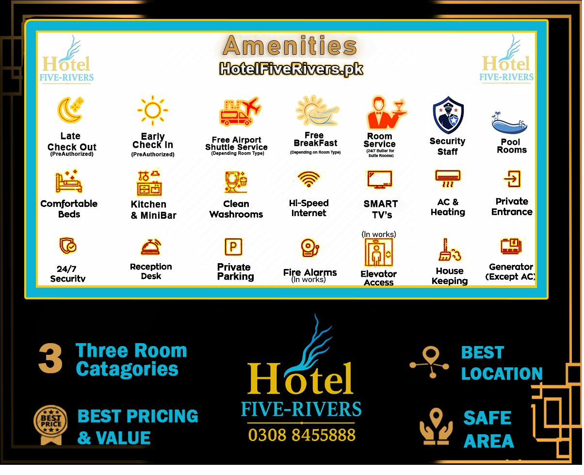 Hotel Five Rivers amenities &mdash; WiFi, Smart TV, 24-hour room service, executive lounge